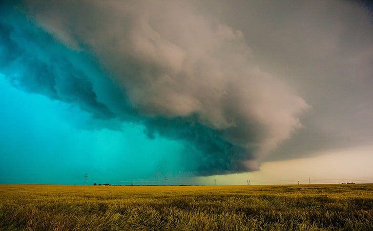 Supercell Thunderstorm, teal and white clouds wallpaper, Nature, Sun and Sky, High, Storm, Clouds, precipitation, Textas, supercell, thunderstorms, HD wallpaper