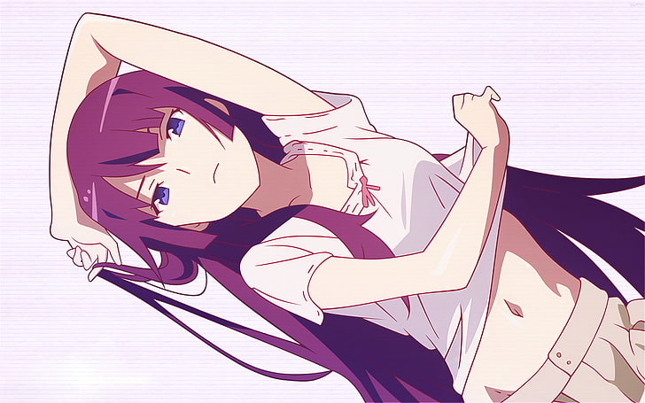ilustração de mulher de cabelo roxo, Anime, Monogatari (série), Hitagi Senjōgahara, Monogatari Série: segunda temporada, HD papel de parede