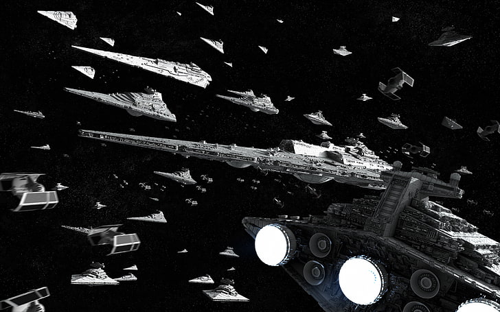 sfondo grigio di astronavi di Star Wars, Star Wars, CGI, astronave, fantascienza, arte digitale, Star Destroyer, Sfondo HD
