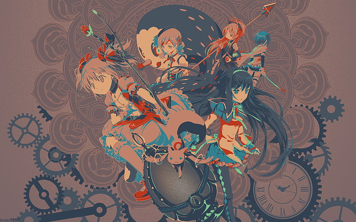assorted female anime characters, anime, Mahou Shoujo Madoka Magica, anime girls, Kaname Madoka, Kyuubey, Akemi Homura, HD wallpaper
