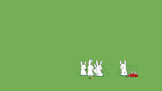 ilustração de cinco coelhos brancos humor coelhos minimalismo, HD papel de parede HD wallpaper