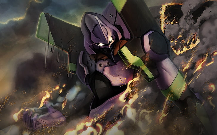 purple robot character illustration, Neon Genesis Evangelion, EVA Unit 01, anime, HD wallpaper