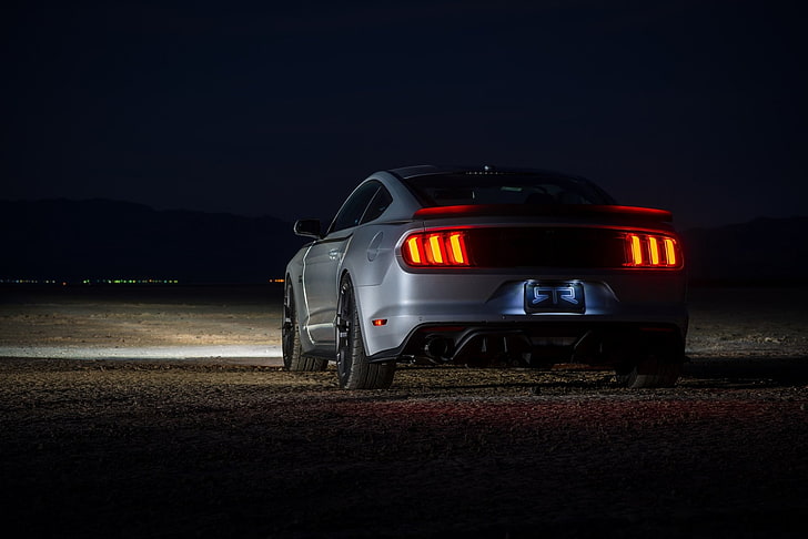 Ford, Ford Mustang RTR, Coche, Ford Mustang, Muscle Car, Noche, Silver Car, Fondo de pantalla HD