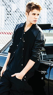 Justin Bieber In Black Jacket, Justin Bieber, Music, , black, justin bieber, jacket, HD wallpaper HD wallpaper