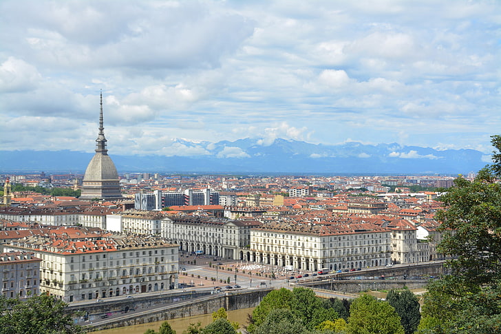 fotografia de alto ângulo da paisagem urbana durante o dia, turim, itália, edifícios, vista superior, HD papel de parede