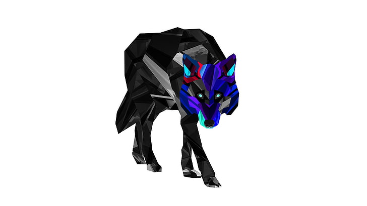 illustration numérique de loup noir et violet, animaux, Facettes, loup, Justin Maller, Fond d'écran HD