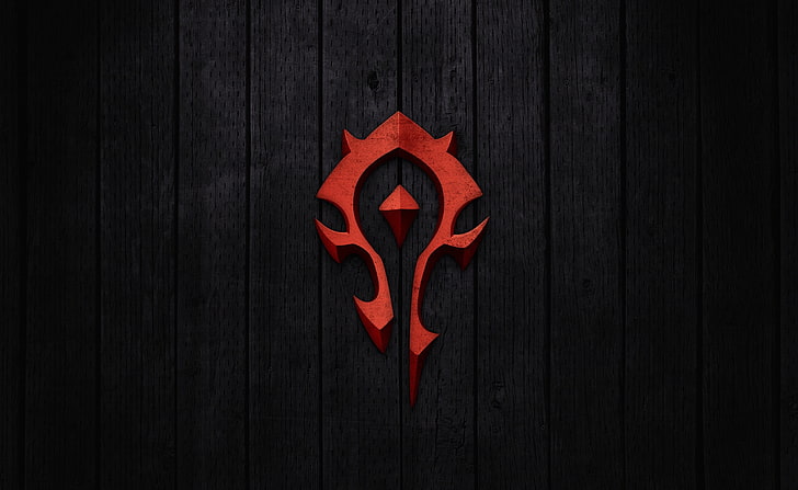World of Warcraft - знак за орда, червено лого на черен фон, игри, World Of Warcraft, знак за орда, HD тапет
