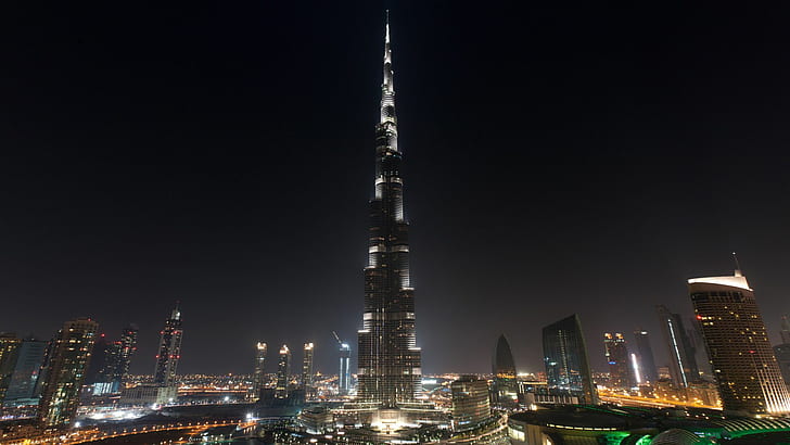 Burj Khalifa, Architektura, Wysoki budynek, Pejzaż, Miasto, Noc, Światła, Burj Khalifa, Architektura, Wysoki budynek, Skyscape, Miasto, Noc, Światła, Tapety HD