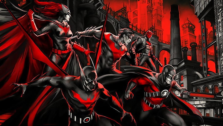 Wallpaper Batman, merah, komik, Batwoman, Gotham, Nightwing, Red Hood, Red Robin, Batman di luar, Wallpaper HD