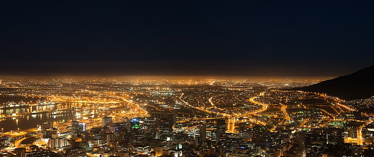 éclairage public, ville, Signal Hill, Cape Town, nuit, paysage urbain, lumières de la ville, Fond d'écran HD
