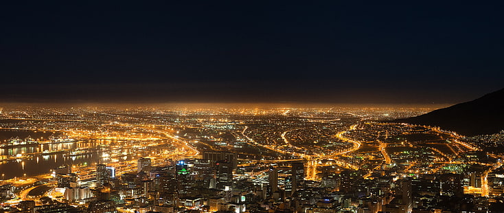 éclairage public, ville, Signal Hill, Cape Town, nuit, paysage urbain, lumières de la ville, Fond d'écran HD HD wallpaper
