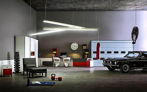 Cool Garage, muscle car noir, Fond d'écran HD HD wallpaper