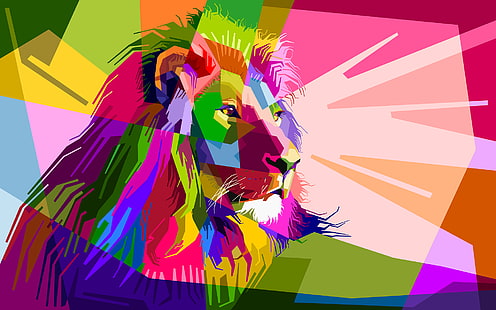 동물, 예술, 다채로운, 색상, 형상, 사자, HD 배경 화면 HD wallpaper