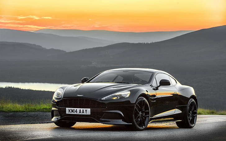 2014 Aston Martin czarny samochód, zachód słońca, 2014, Aston, Martin, czarny, samochód, zachód słońca, Tapety HD