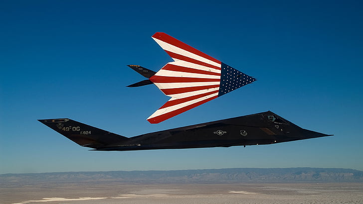 U.S.A. bandiera, F-117 Nighthawk, Lockheed, US Air Force, USA Army, United States Navy, Sfondo HD