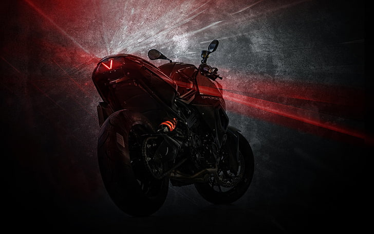 red sports bike, tuning, BMW, motorcycle, lantern, bike, twilight, Predator, F800 R, Custom Bike, Vilner, HD wallpaper