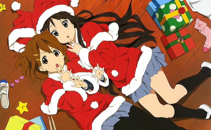 K ON! Christmas, two female anime characters illustration, Artistic, Anime, Christmas, HD wallpaper