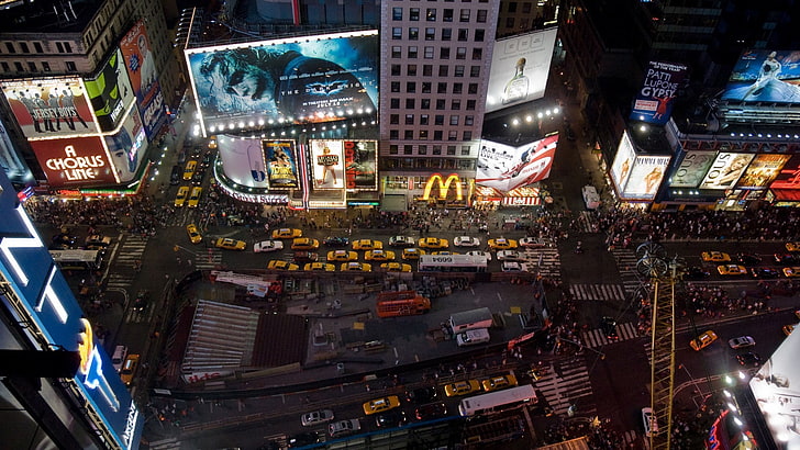 Tienda McDonald, paisaje urbano, ciudad, edificio, multitudes, Times Square, Nueva York, Fondo de pantalla HD