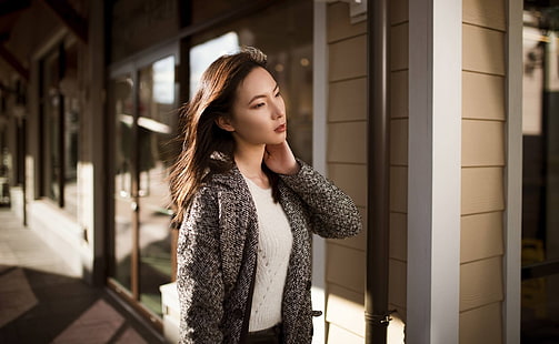Kyle Cong, женщины на улице, городские, азиатские, длинные волосы, лицо, женщины, 500px, модель, HD обои HD wallpaper