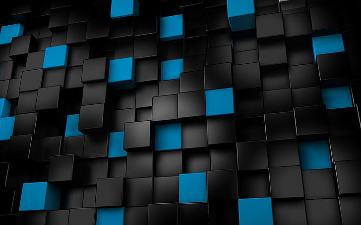 Black & Blue Cubes, art, digital, abstract, wall, HD wallpaper
