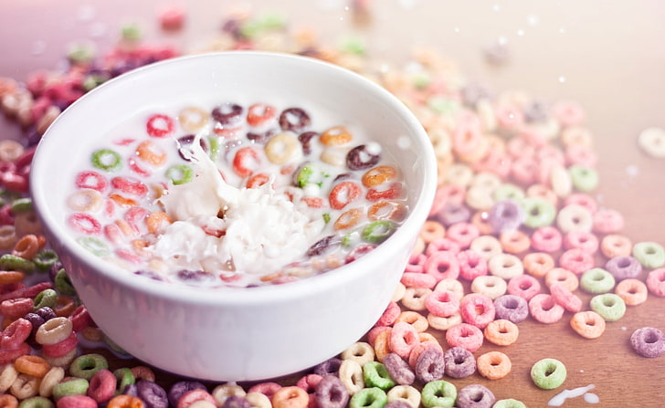 Bowl Of Cereal And Milk, round white ceramic bowl, Food and Drink, Milk, Bowl, Cereal, HD wallpaper