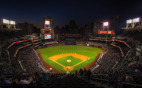 Petco Park, grünes Baseballfeld in der Luftaufnahme, Vereinigte Staaten, Kalifornien, Lichter, Nacht, Feld, Baseball, Stadion, San Diego, HD-Hintergrundbild HD wallpaper