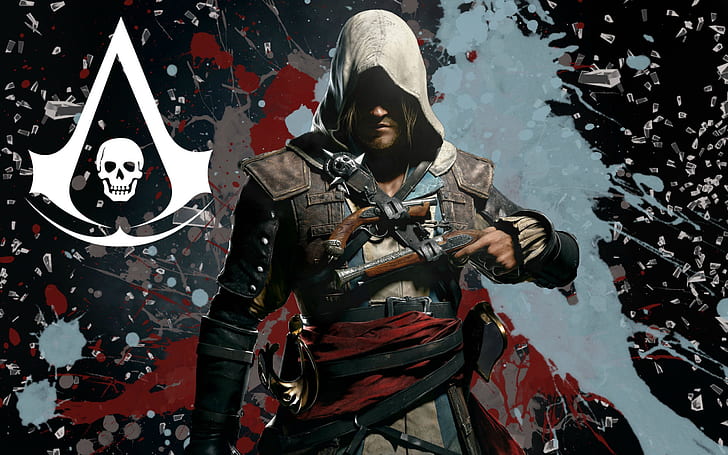 Assassins Creed Black Flag Pirat HD, Mann hält Revolver-Game-Cover, Videospiele, schwarz, s, Flagge, Attentäter, Glaubensbekenntnis, Pirat, HD-Hintergrundbild