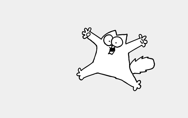 Simon's Cat, comics, cat, drawing, monochrome, simple background, HD wallpaper