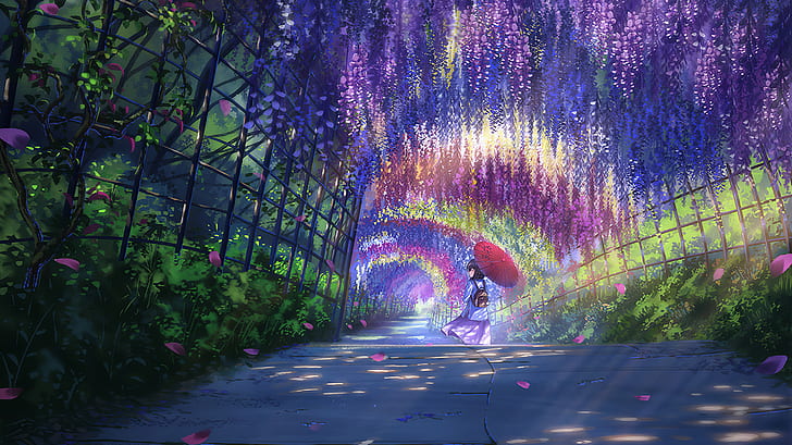 Anime, Girl, Colorful, Garden, Wisteria, HD wallpaper