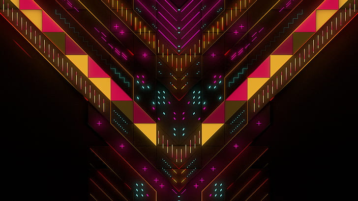 neon, abstract, digital art, symmetry, HD wallpaper