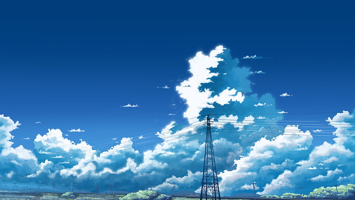 аниме небо, аниме пейзаж, облака, аниме, HD обои