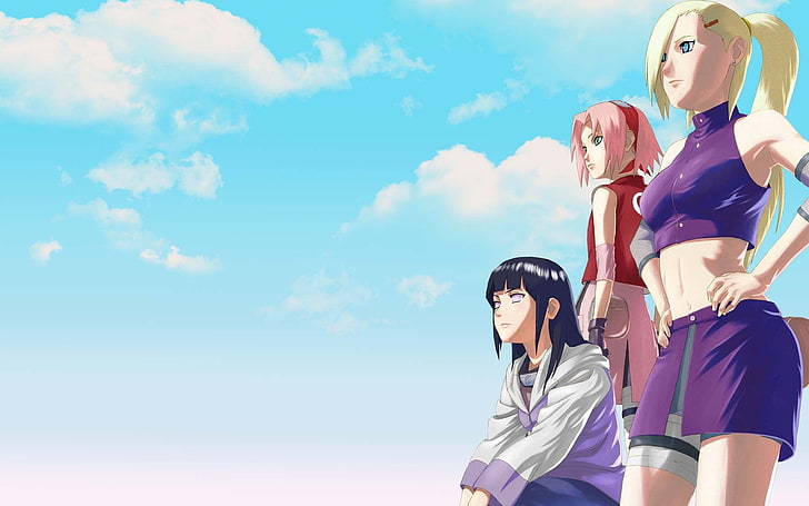three Naruto characters illustration, Sakura, Naruto Shippuden, Naruto: shippuuden, Ino, Hinata, HD wallpaper