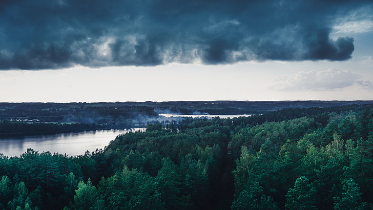 landskap, Litauen, sjö, skog, natur, HD tapet