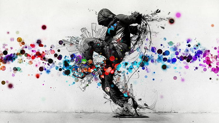 homem vestindo capuz abstrato pintura, dança, breakdance, HD papel de parede