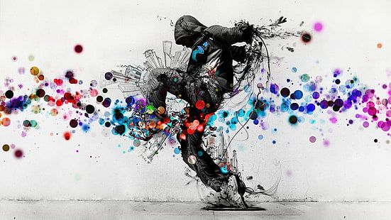 человек в балахоне абстрактная живопись, танцы, брейк-данс, HD обои HD wallpaper