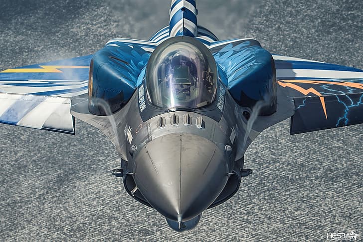 海、戦闘機、ランタン、F-16、F-16ファイティングファルコン、プラントルの影響—グラウエルト、コックピット、ギリシャ空軍、ギリシャ空軍、ILS、HESJA航空写真、 HDデスクトップの壁紙