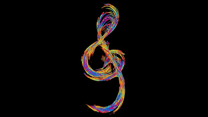 colorful, black background, musical notes, HD wallpaper