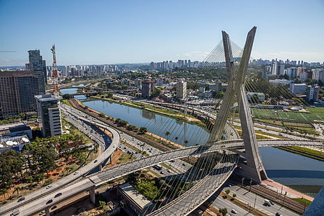 Bridges, Octávio Frias de Oliveira Bridge, Brazil, Bridge, Octávio Frias de Oliveira, Sao Paulo, HD wallpaper HD wallpaper