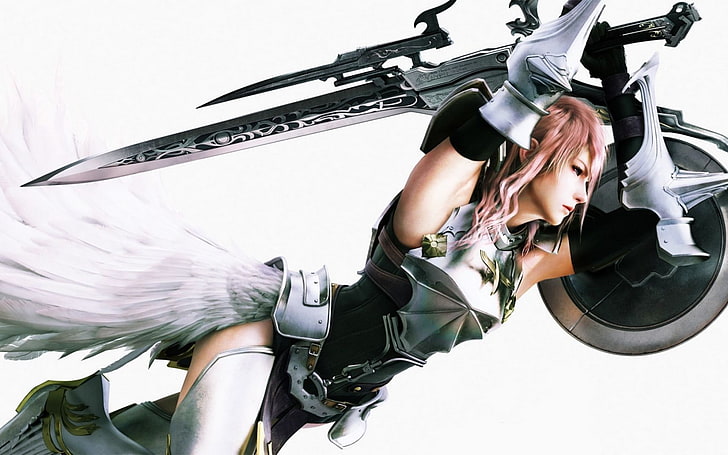 postać z gry wideo trzymająca miecz cyfrowa tapeta, Final Fantasy XIII, Claire Farron, miecz, tarcza, gry wideo, Tapety HD