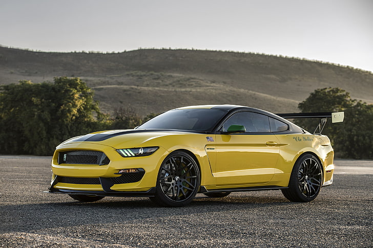 yellow and black Ford Mustang 5.0 coupe, ford, mustang, gt350, shelby, yellow, HD wallpaper