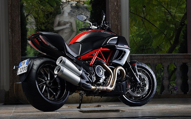 bici sportiva nera e rossa, moto, Ducati, Diavel, Sfondo HD