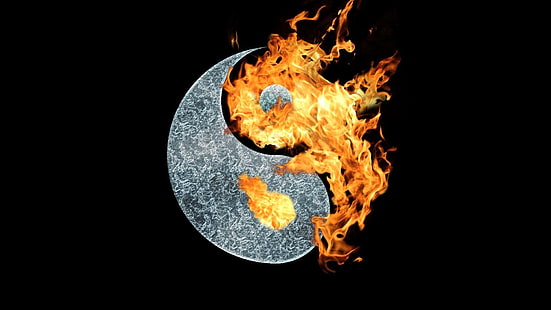 fuego, símbolo, yang, yin, Fondo de pantalla HD HD wallpaper
