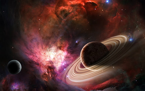 Space Shining Star, pianeta Saturno, 3D, spazio, stella, pianeta, Sfondo HD HD wallpaper