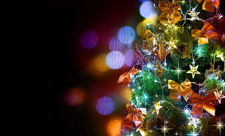 christmas tree, garlands, ornaments, ribbons, patches, new year, christmas tree, christmas tree, garlands, ornaments, ribbons, patches, new year, HD wallpaper