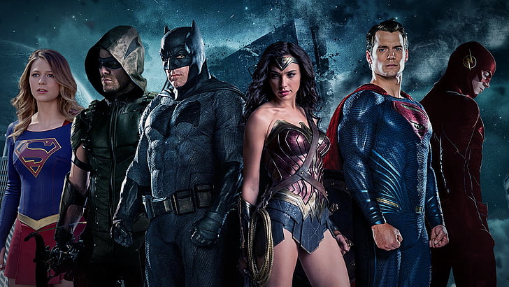 Fond d'écran numérique Justice League, Batman, Superman, Supergirl, femme merveille, Flash, Ligue Justice, flèche verte, Fond d'écran HD