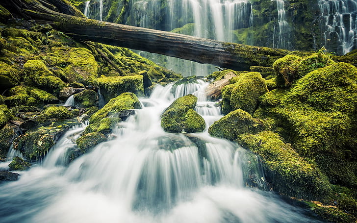 Beautiful waterfall in forest, stones, green moss, Beautiful, Waterfall, Forest, Stones, Green, Moss, HD wallpaper