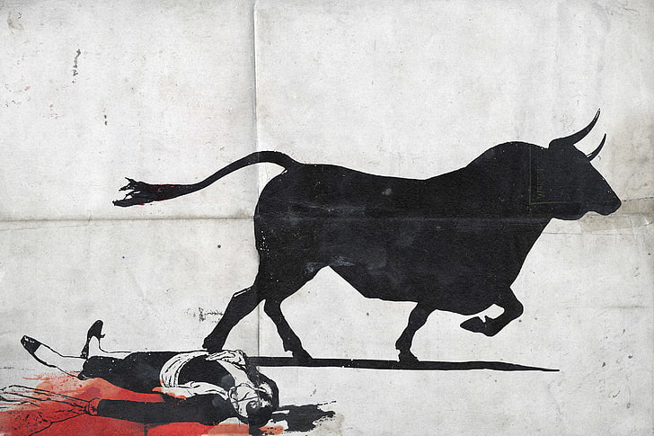 grafite matador e touro, morte, sangue, batalha, touro, toureiro, touradas, corrida, torero, matador, HD papel de parede