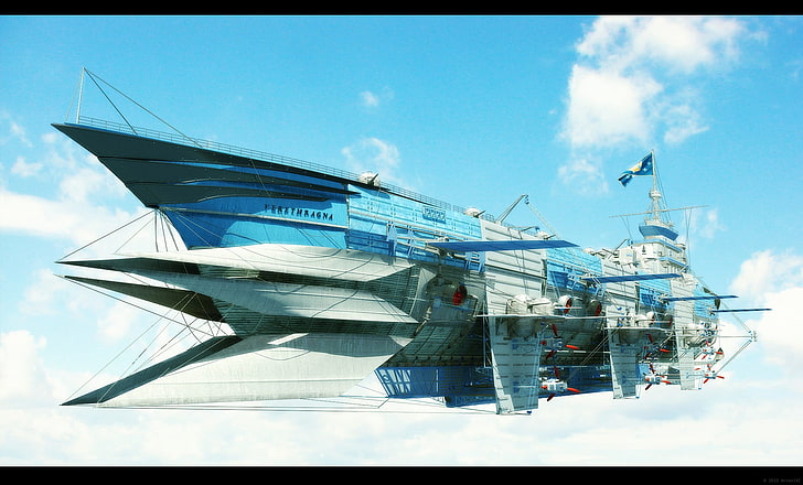 القارب الأبيض والأزرق على متن قارب ، أنيمي، خلفية HD
