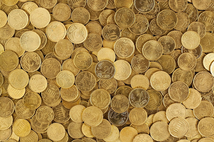 cash, change, coins, currency, euro, euro cent, finance, gold, golden, loose change, monetary, money, pile, savings, HD wallpaper