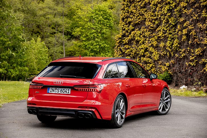 red, Audi, vegetation, back, universal, 2019, A6 Avant, S6 Before, HD wallpaper